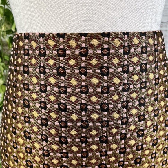 Ann Taylor Loft Skirt sz 6 Gold Pink Navy Textured Above Knee A Line Aztec Boho - Picture 4 of 11